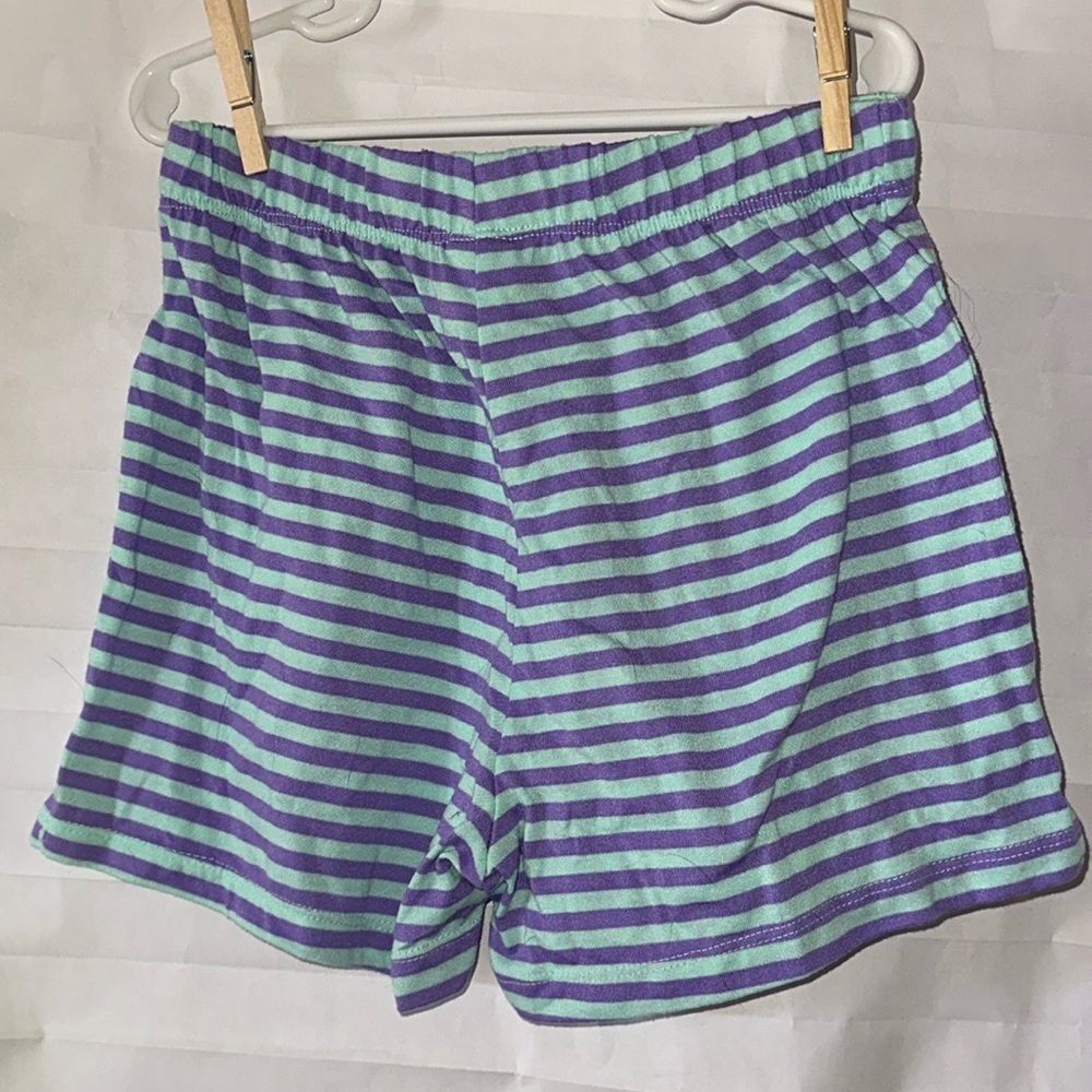 Disney Girls Size 9/10 Teal Purple Stripe Pull-On Elastic Waist Shorts